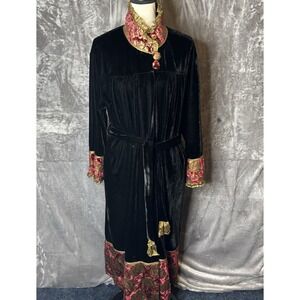Goody‎ Goody California Robe Womens Small Black Velvet Brocade Belted Maxi